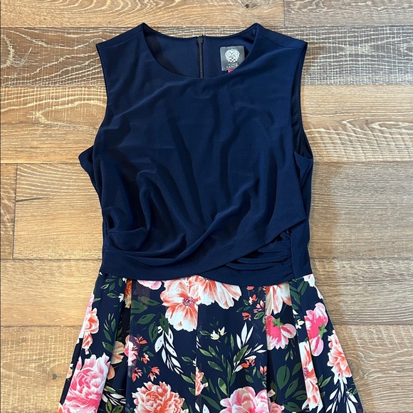 Vince Camuto Navy and Pink Floral Blouson Jumpsuit - Picture 4 of 8